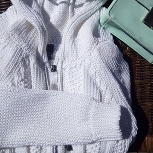 Lorena Antoniazzi Hooded White Knit Zip Sweater